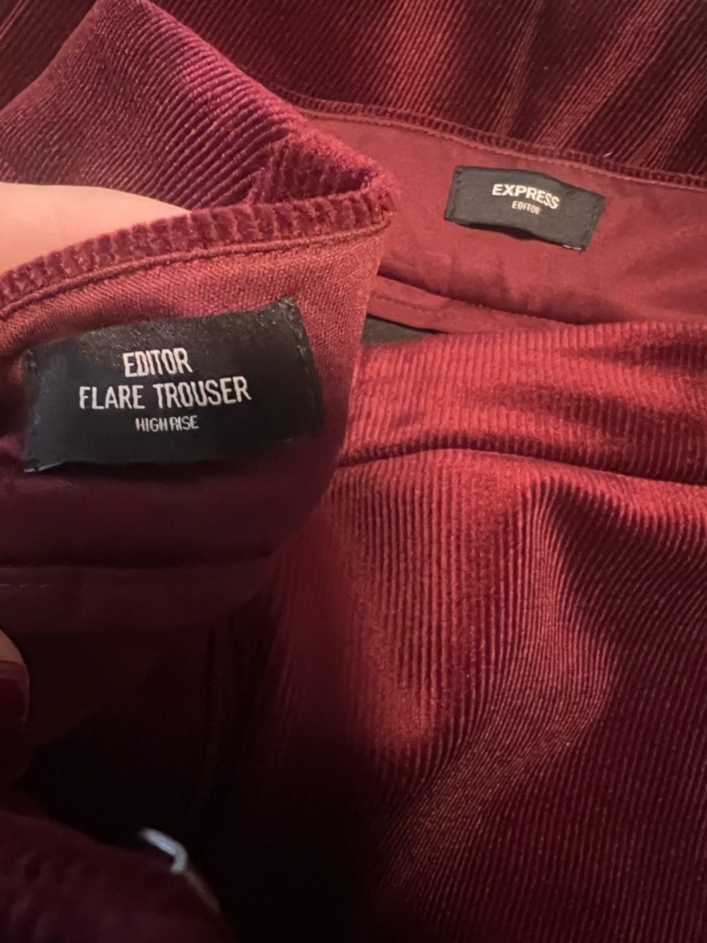Express Velvet Boot Flare Pant in Deep Burgundy (only pant) - Picture 6 of 6